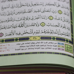 مصحف ملون الاطراف وبهامشه التقسيم الموضوعي و التبيان لكلم المنان من تفسير السعدي مقاس 14*20