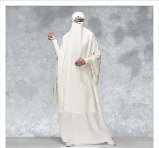 3 Pieces Jilbab Ihram For Ladies Off White color طاقم الاحرام للسيدات