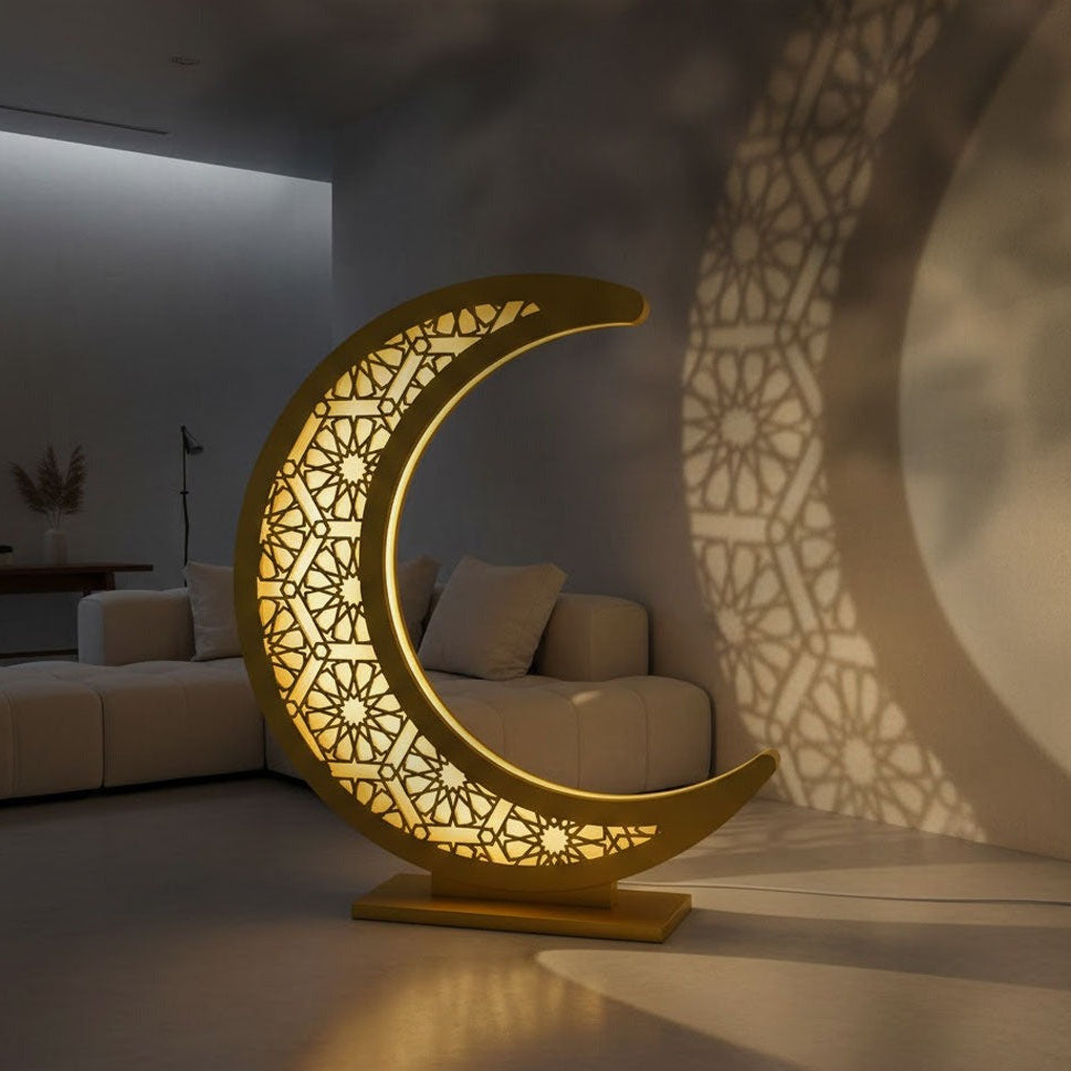 زينة رمضان - نموذج هلال ثلاثي الأبعاد فاخر مع إضاءة - Book Fanar