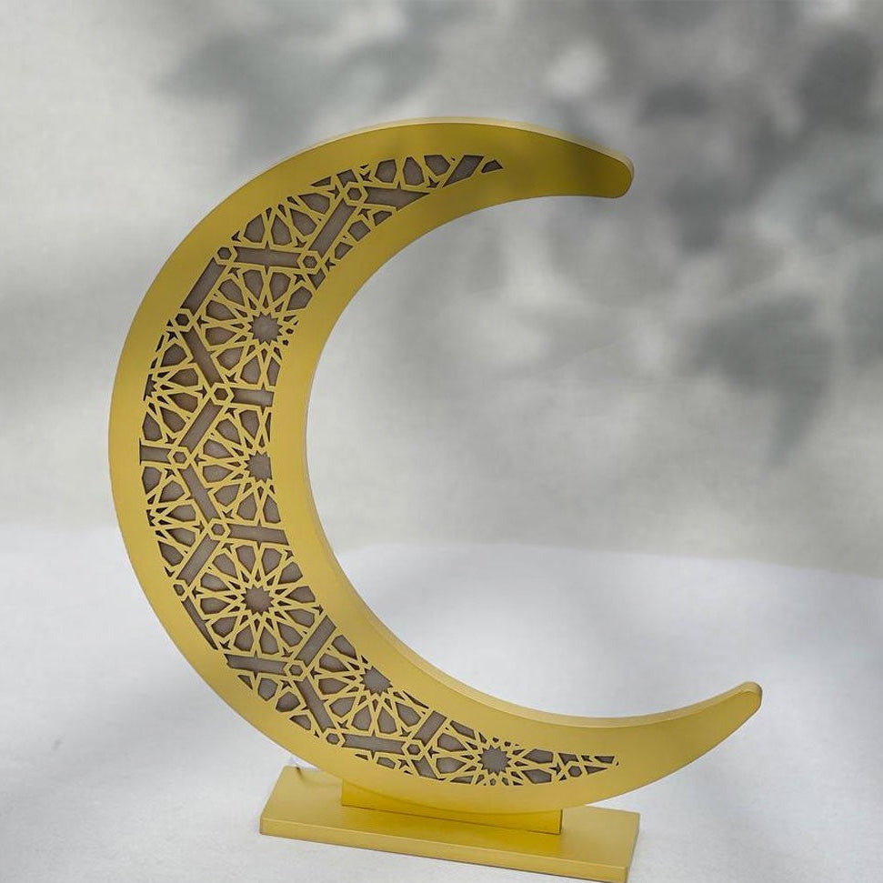 زينة رمضان - نموذج هلال ثلاثي الأبعاد فاخر مع إضاءة - Book Fanar