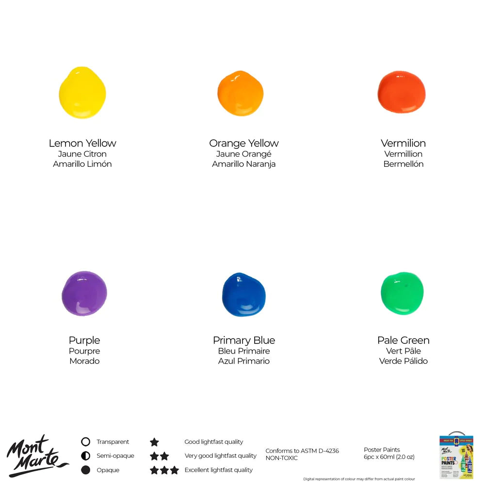 Mont Marte Kids Poster Paint Set 6pc x 60ml MPST6001