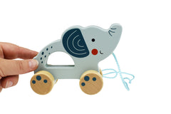 Pull Along wooden toy- Elephant TJ007A - لعبة سحب الحيوانات الخشبية دار ملهمون للنشر والتوزيع