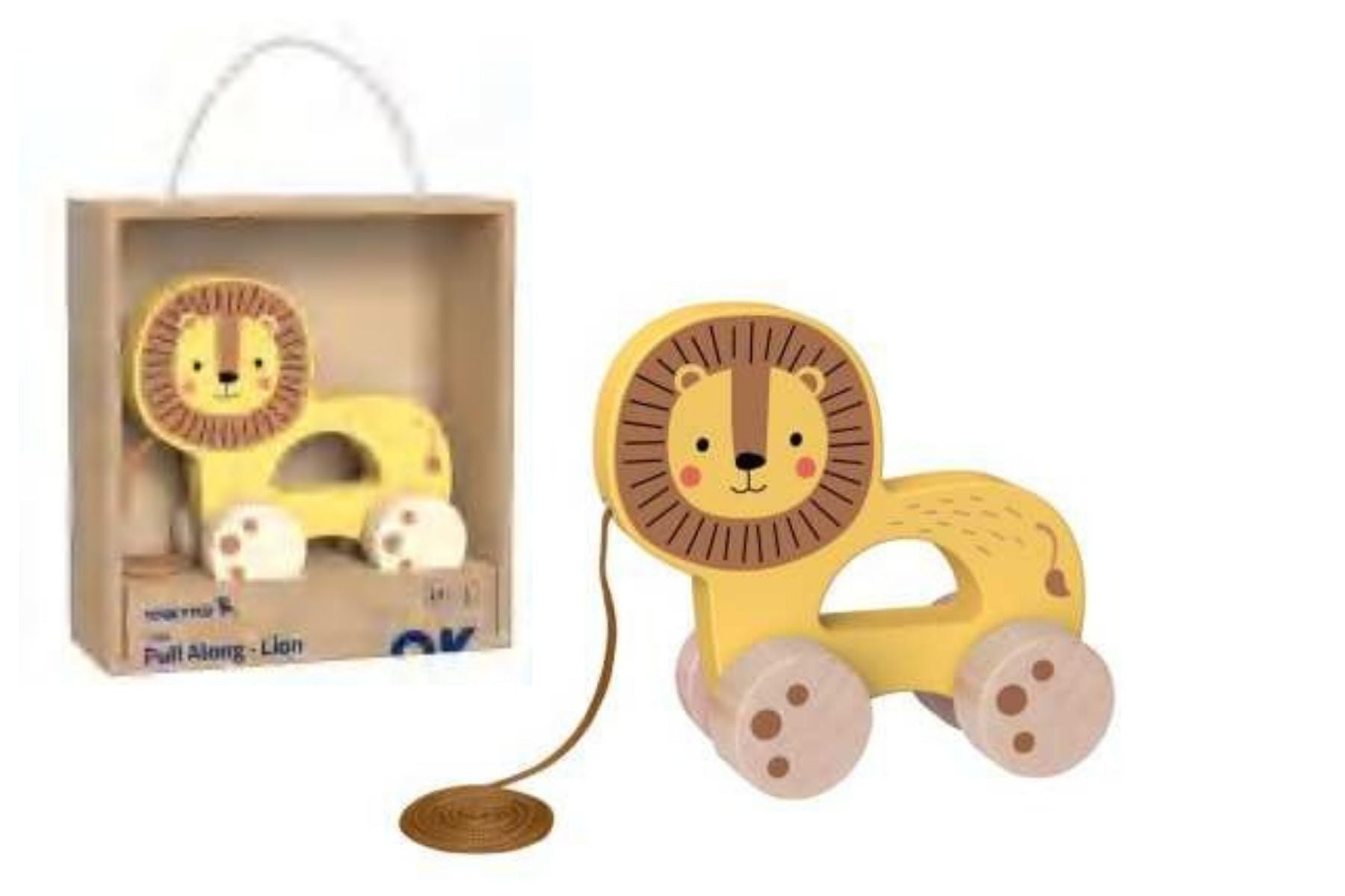 Pull Along wooden toy- Lion TJ008A - لعبة سحب الحيوانات الخشبية دار ملهمون للنشر والتوزيع