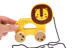 Pull Along wooden toy- Lion TJ008A - لعبة سحب الحيوانات الخشبية دار ملهمون للنشر والتوزيع