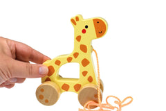 Pull Along wooden toy- Giraffe TJ009A - لعبة سحب الحيوانات الخشبية دار ملهمون للنشر والتوزيع