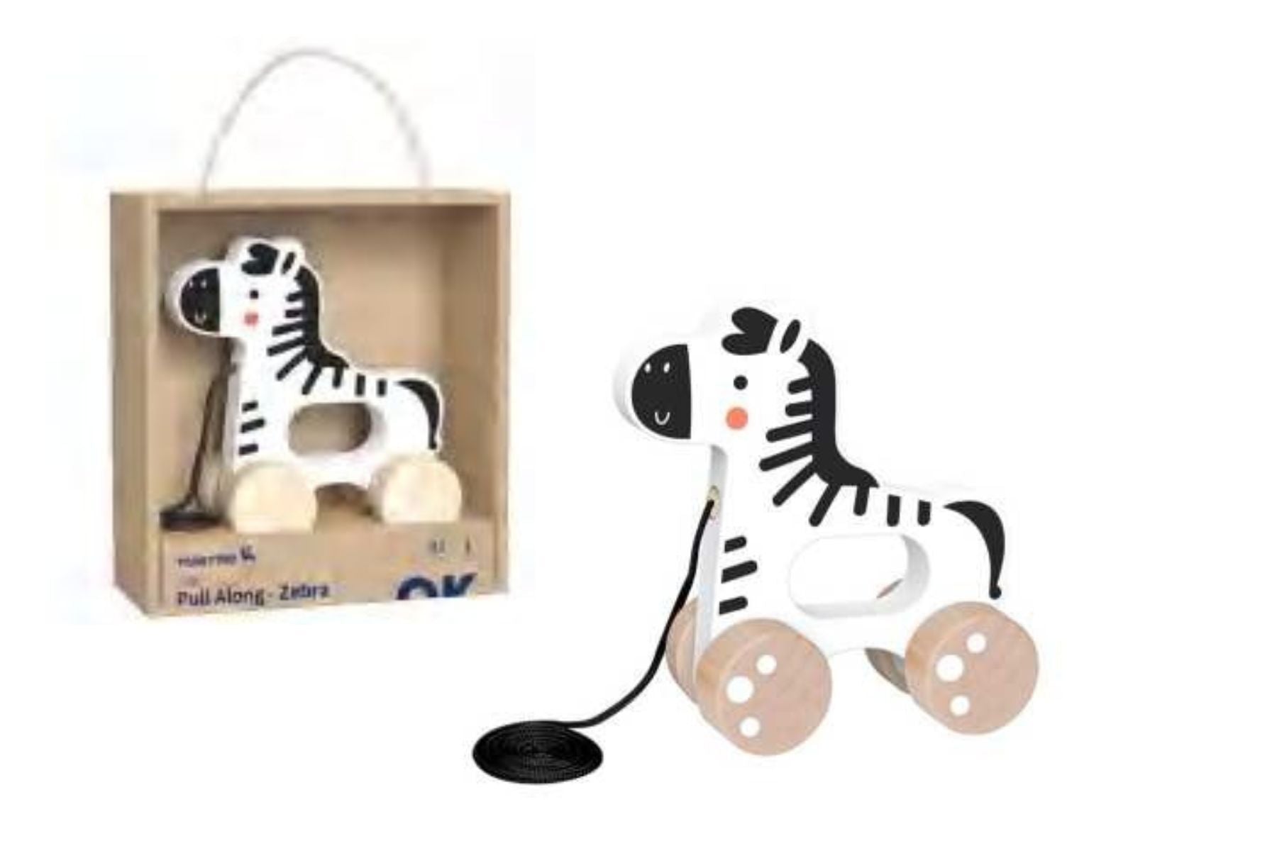 Pull Along wooden toy- Zebra TJ010A - لعبة سحب الحيوانات الخشبية = دار ملهمون للنشر والتوزيع