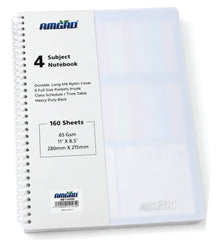 4-Subject Full Size Notebook with Durable Nylon Cover, 4 Inside Pockets & Class Schedule – 160 Sheets