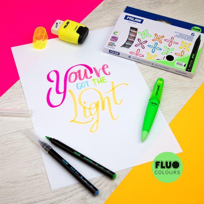 Box 6 Brush Tip FibrePens Fluo Colors