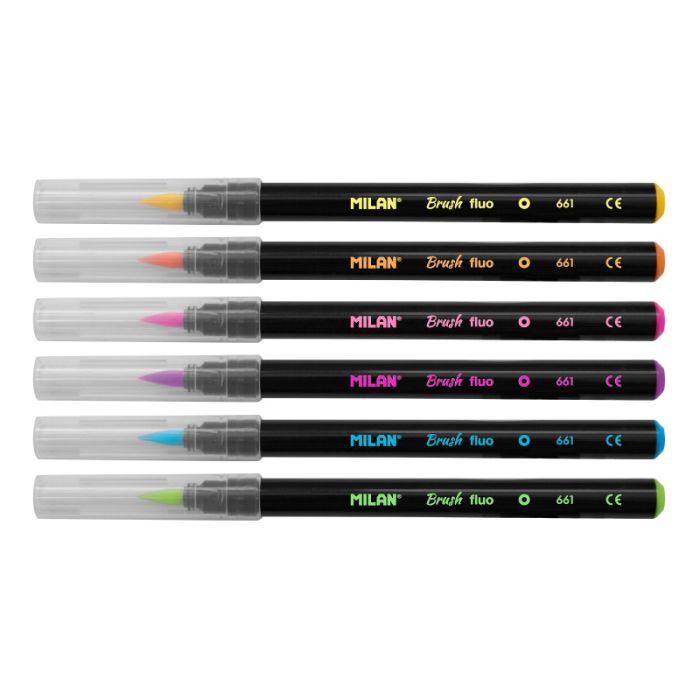 Box 6 Brush Tip FibrePens Fluo Colors
