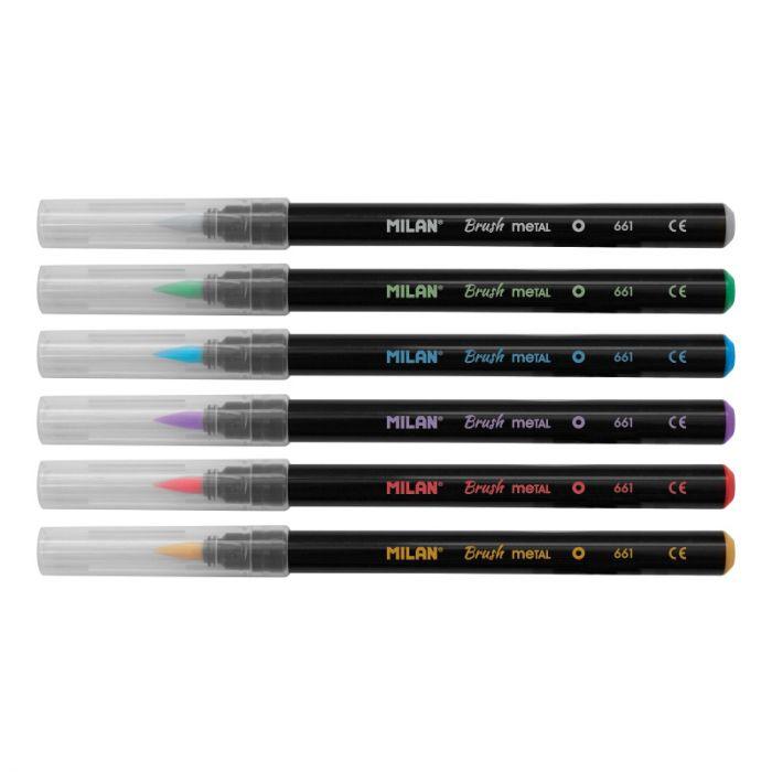 Box 6 Brush Tip FibrePens Metallic Colors