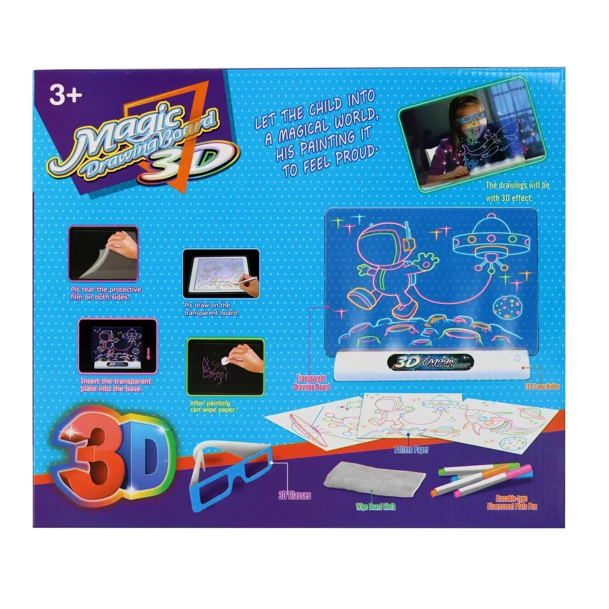Magic 3D Drawing Board | لوح الرسم السحري مع إضاءة ال اي دي لرسومات ثلاثية الأبعاد