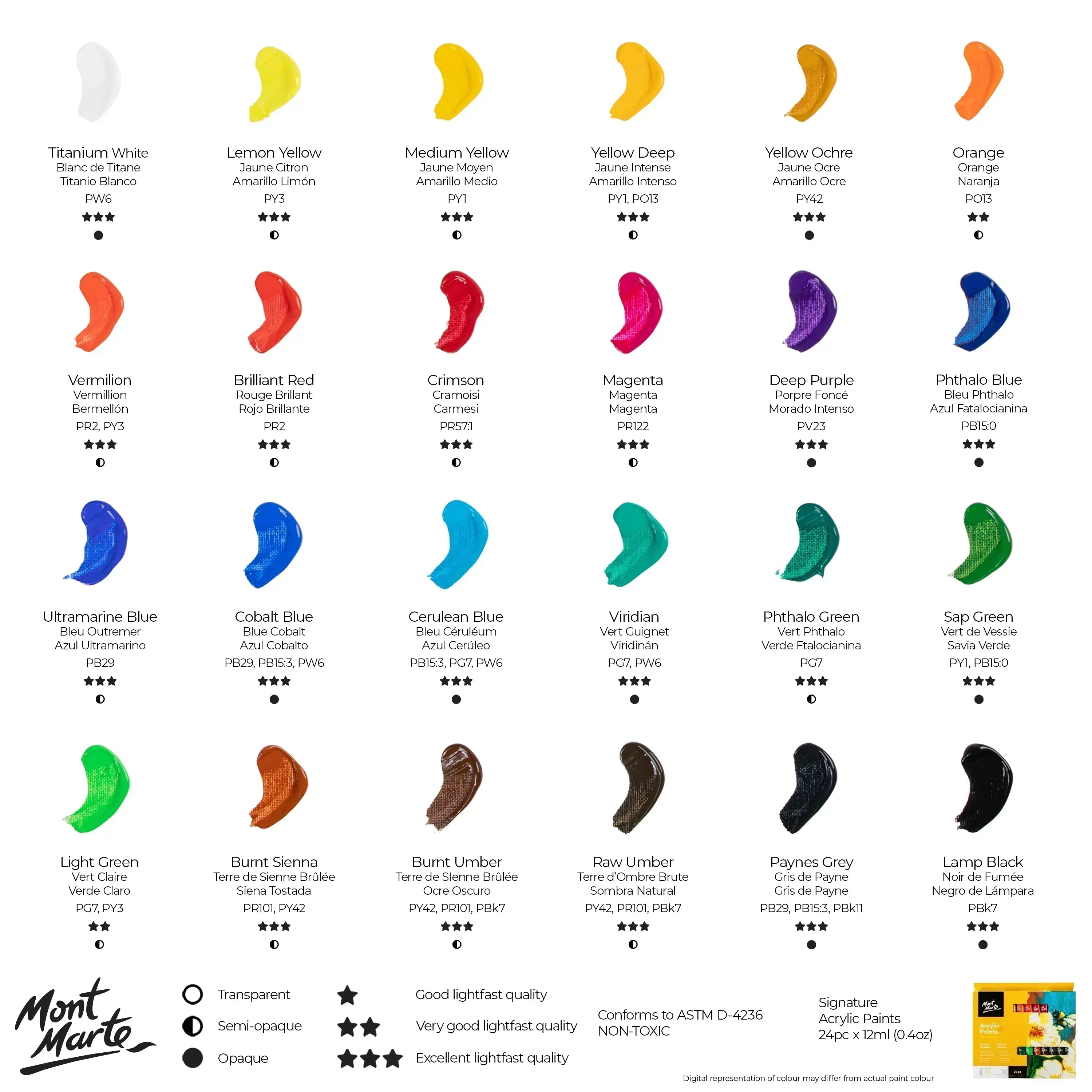Mont Marte Acrylic Paints 24pc x 12ml - PMHS0034