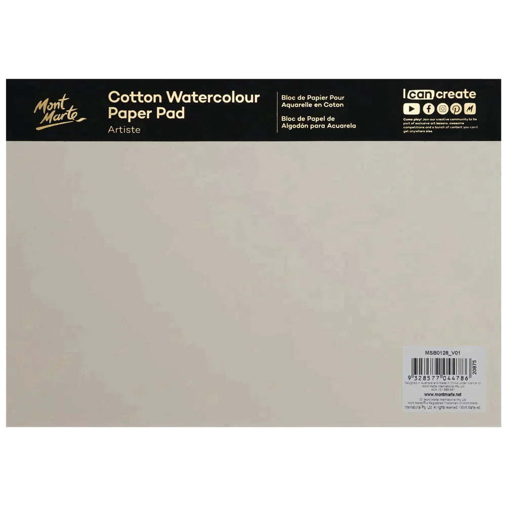 Mont Marte Artiste Watercolour Pad 100% Cotton A4 200gsm 10 Sheet - MSB0128