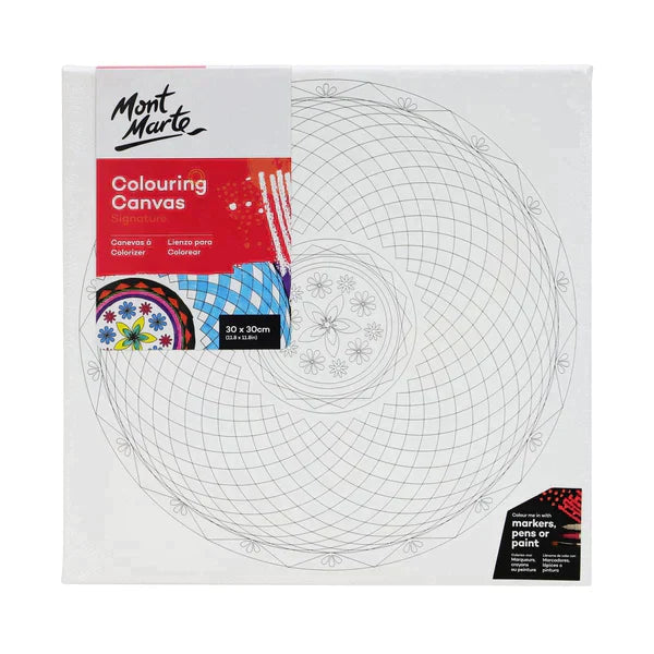 Mont Marte Colouring In Canvas Mandala Print C 30cm Stretched Frame DIY Painting - 25125503