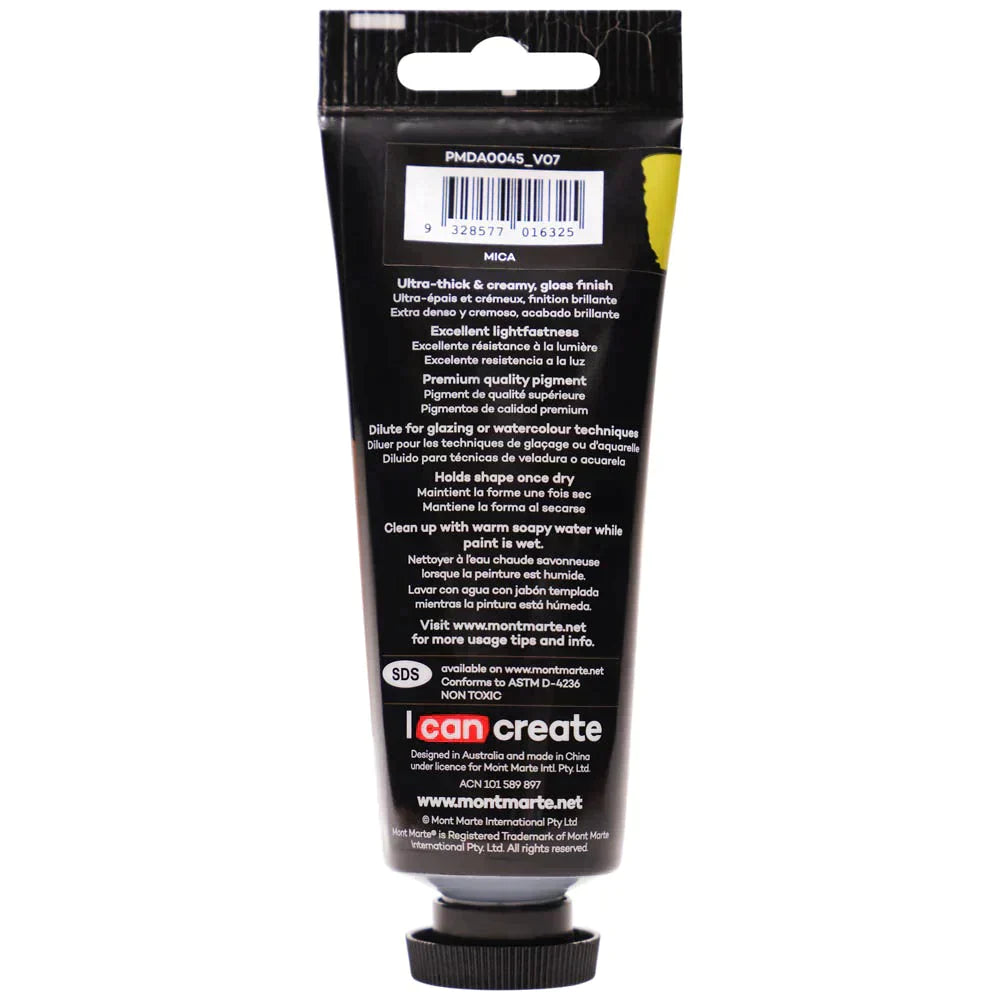 Mont Marte Dimension Acrylic Paint 75ml Tube - Pearl Yellow Mid PMDA0045