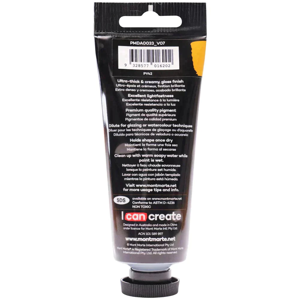Mont Marte Dimension Acrylic Paint 75ml Tube - Yellow Ochre PMDA0033