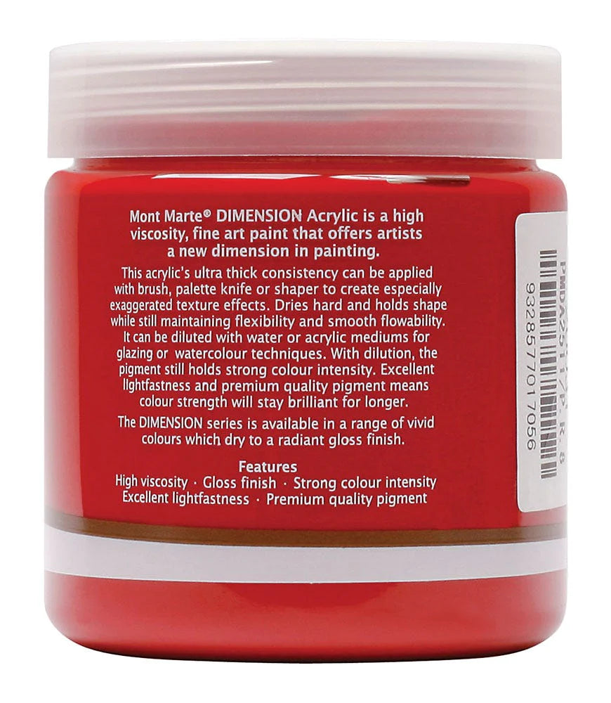 Mont Marte Dimension Acrylic Paint 250ml Pot - Permanent Red PMDA2511