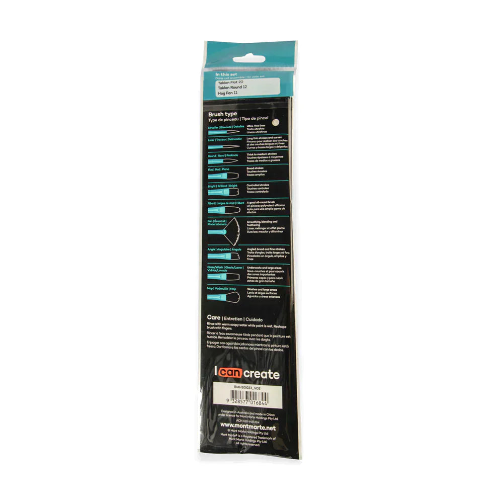 Mont Marte Gallery Series Paint Brush Set - Oil 3pc