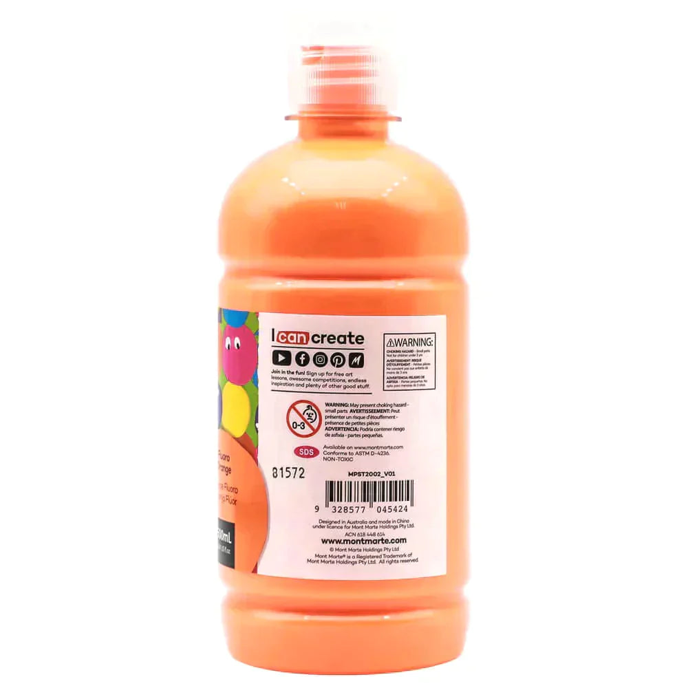 Mont Marte Kids - Fluoro Poster Paint 500ml MPST2002 - Fluoro Orange