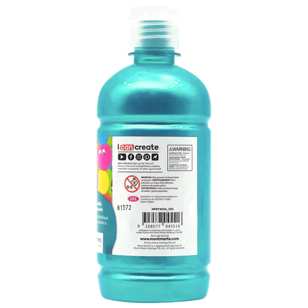 Mont Marte Kids - Metallic Poster Paint 500ml MPST3006 - Metallic Turquoise