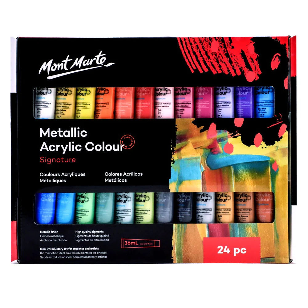 Mont Marte Signature Paint Set - Metallic Acrylic Paint 24pc x 36ml PMMT2436