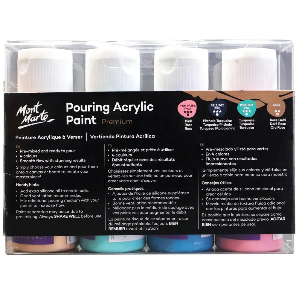 Mont Marte Pouring Acrylic Paint Set Premium 4pc x 60ml (2 US fl.oz) - Flamingo PMPP4204