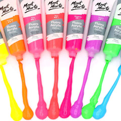 Mont Marte Premium Paint Set - Fluoro Acrylic Paint 8pc x 36ml - PMFL8361