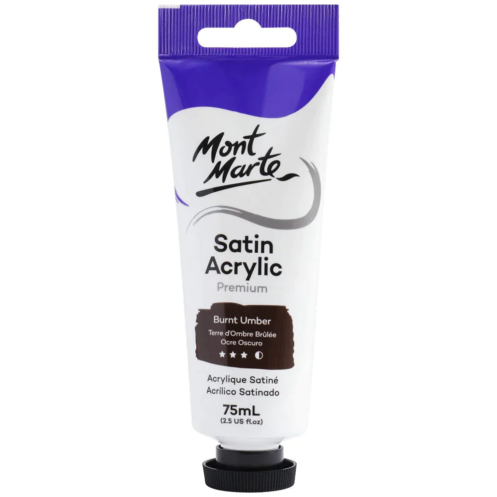 Mont Marte Satin Acrylic Paint 75ml Tube - Burnt Umber - PMSA7527