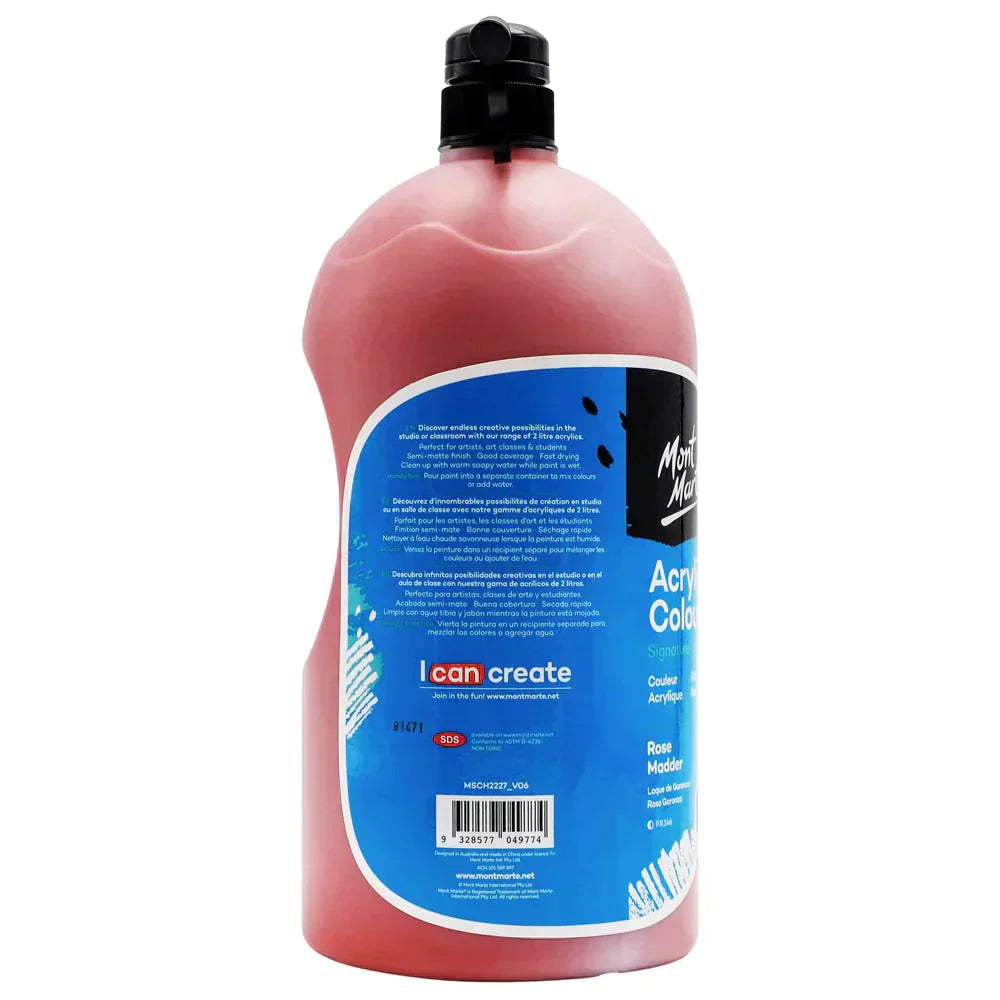 Mont Marte Signature Acrylic Paint Pump Bottle 2L - Rose Madder MSCH2227