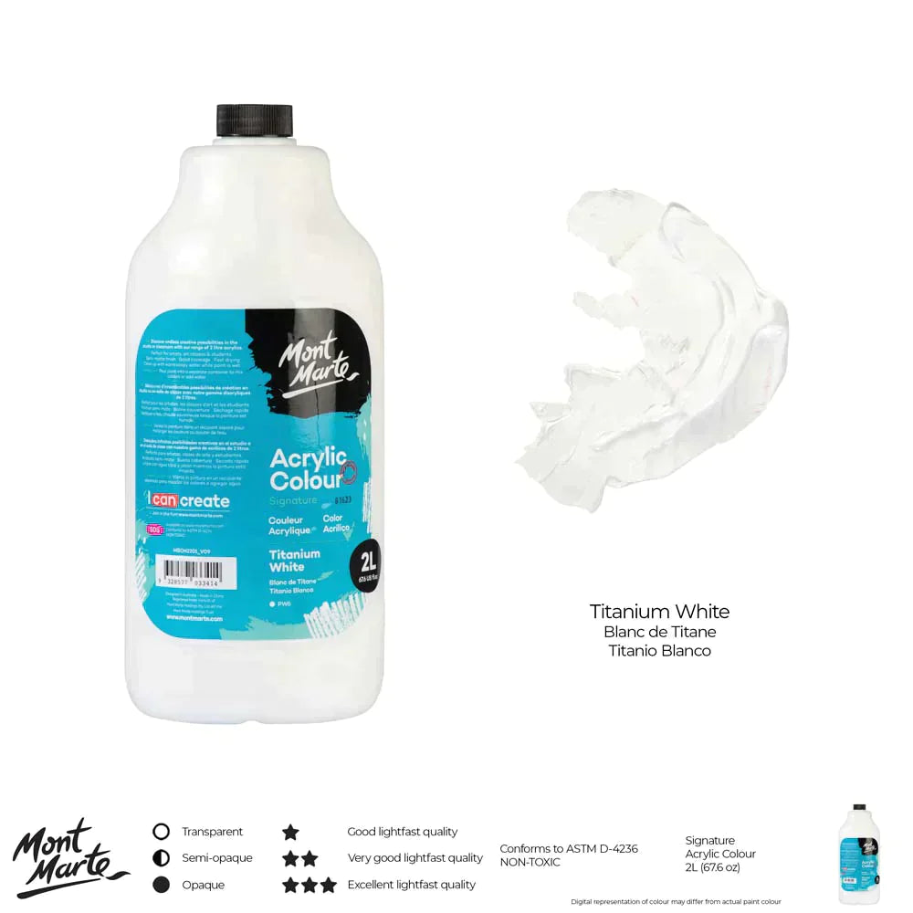 Mont Marte Signature Acrylic Paint Pump Bottle 2L - Titanium White MSCH2201
