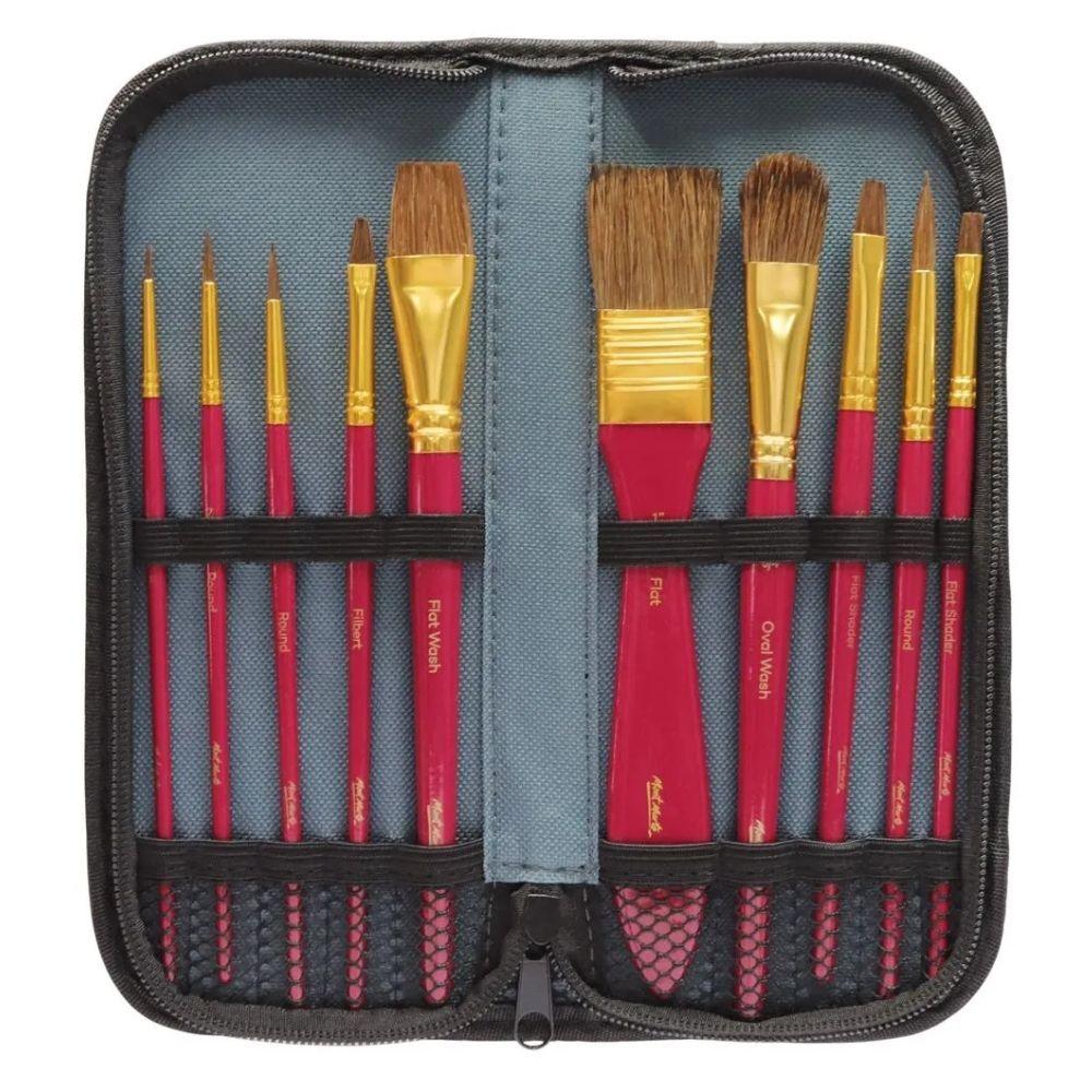 Mont Marte Signature Paint Brush Set BMHS0032- Watercolour Mixed Bristle In Wallet 11pc