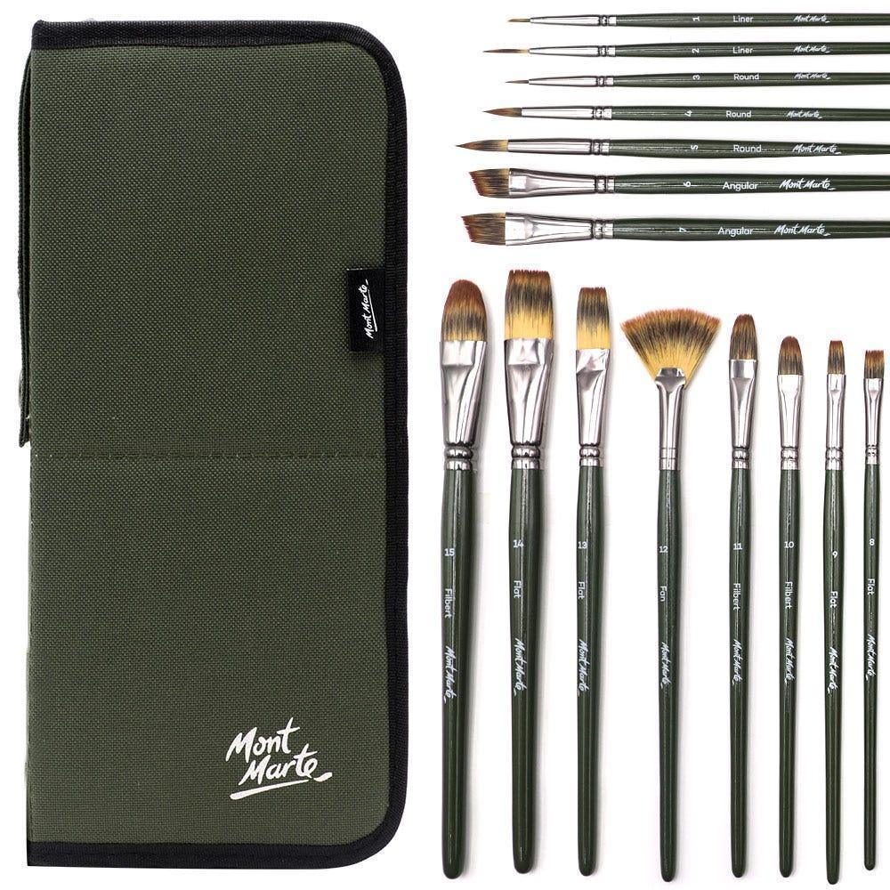 Mont Marte Signature Paint Brush Set BMHS0044 - Artist Brushes In Easel Wallet 17pc