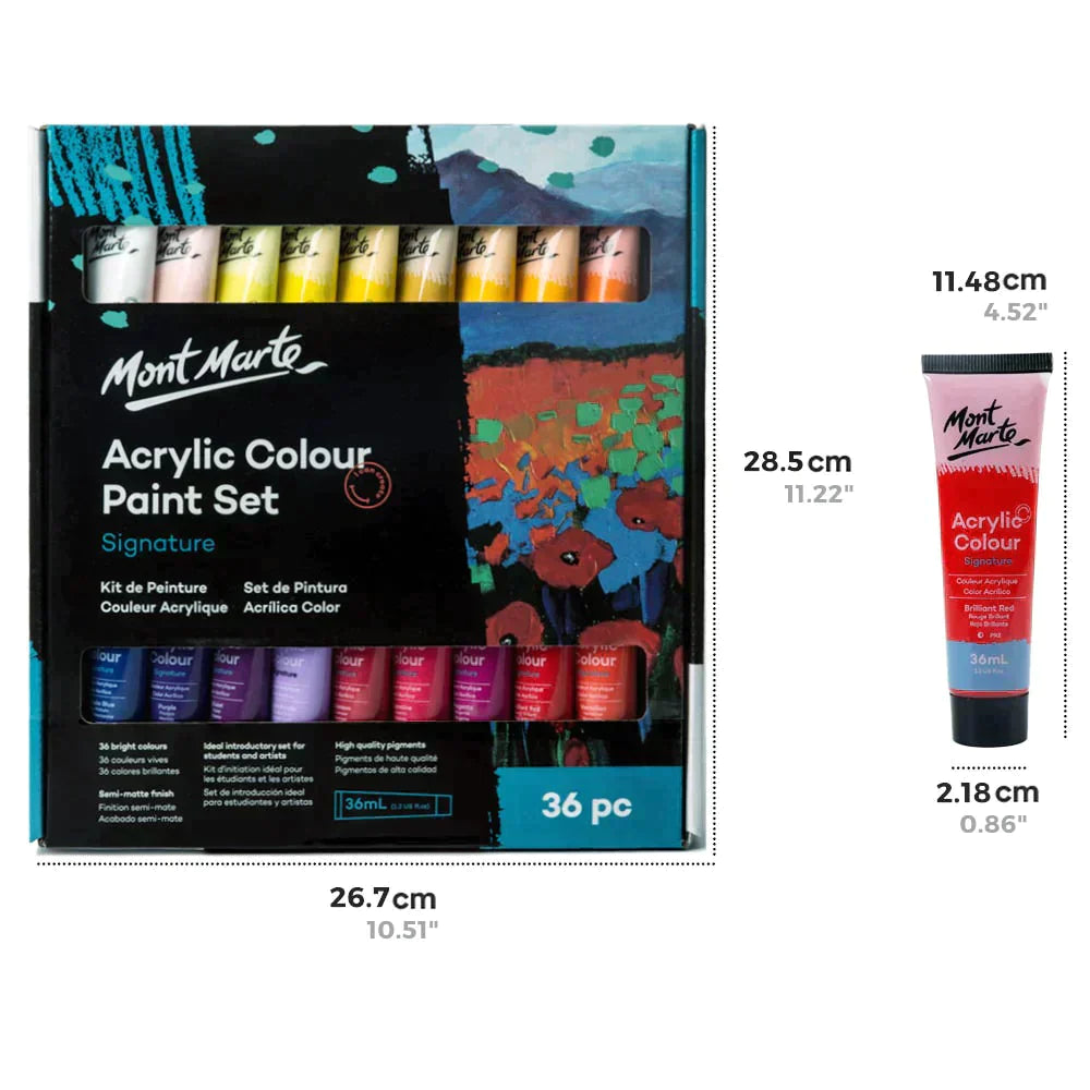Mont Marte Signature Paint Set - Acrylic Paint 36pc x 36ml Tubes - MSCH3636