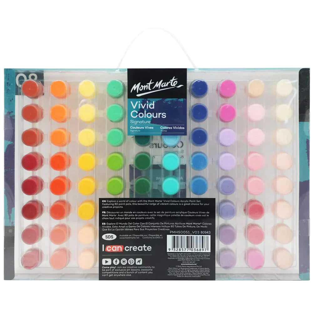 Mont Marte Signature Paint Set - Vivid Colours Acrylic Paint 80pc - PMHS0051