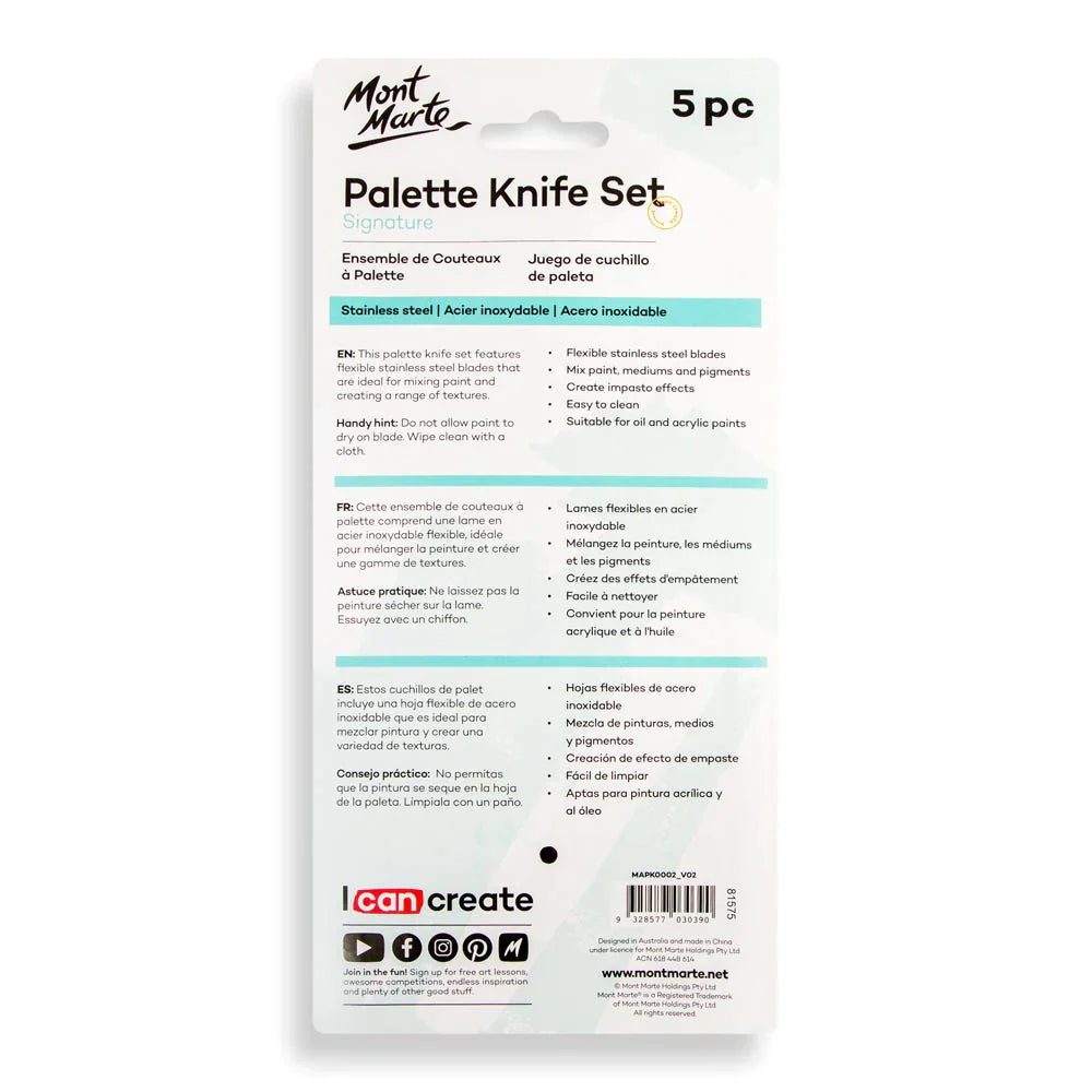Mont Marte Studio Series - Palette Knife Set 5pce (Stainless Steel) MAPK0002
