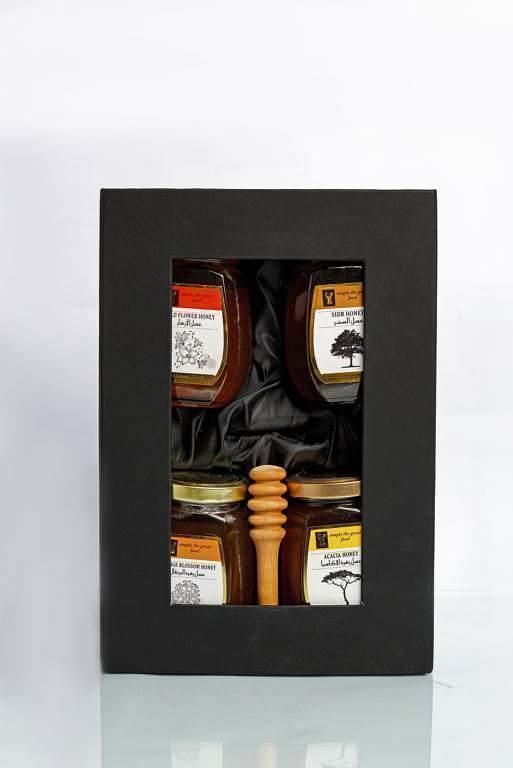 Premium Raw Honey Gift Set : 4 Jars of 250g each | مجموعة هدايا عسل خام فاخرة: 4 عبوات سعة كل منها 250 جم