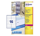 SELF ADHESIVE CLEAR ADDRESS MAILING LABELS L7562-25, 99.1 X 34 MM, 16 LABELS PER SHEET, 25 SHEETS IN A PACK