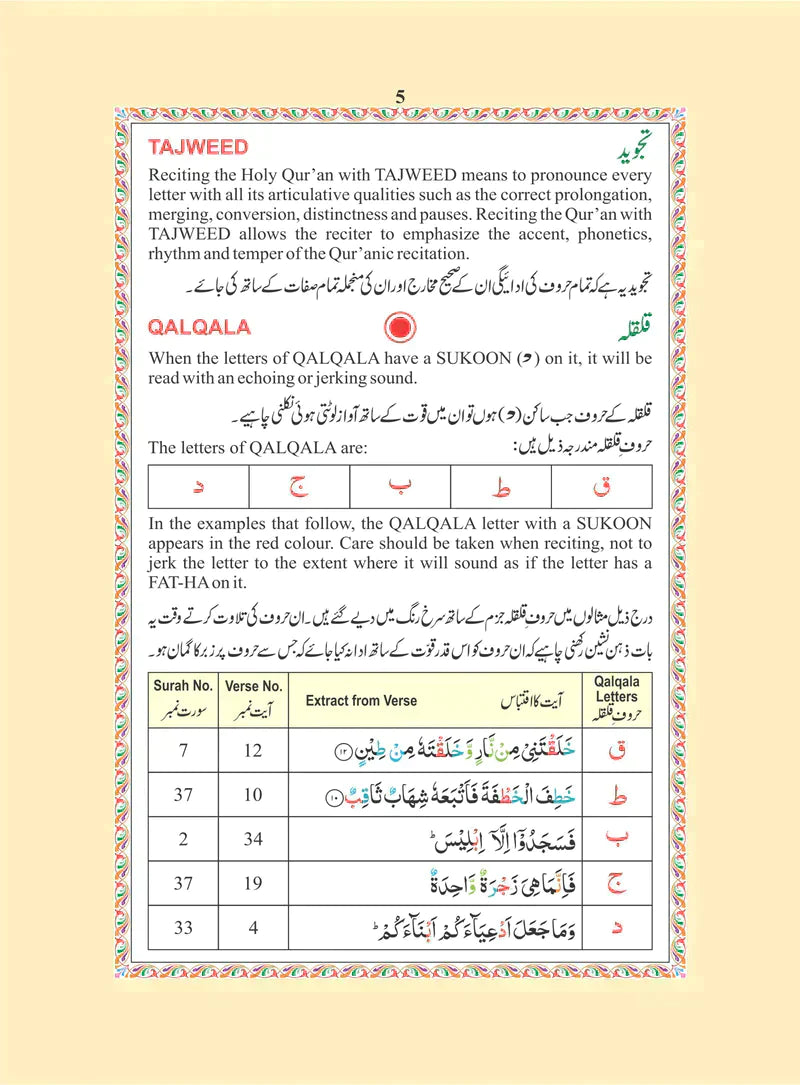 The Holy Quran 15 Line colour coded tajweed Rules - 14 x 20 cm indo Pak Script (Ref 123 CC)