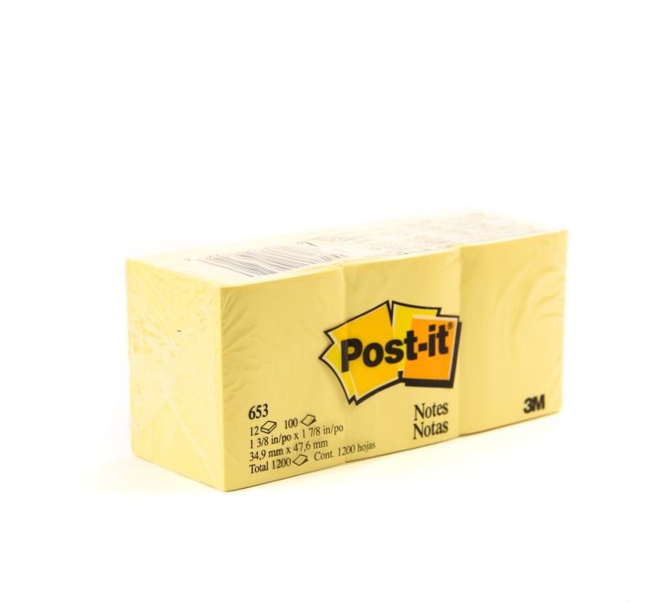 3M 653 POST-IT NOTES، 1.5 بوصة × 2 بوصة، 12 ورقة في كل عبوة 