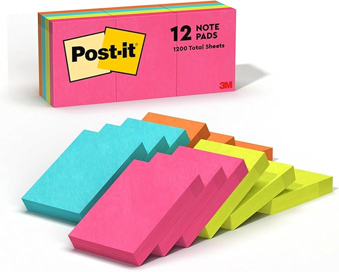 3M 653AN Post-it Neon Colors 12 Pads 