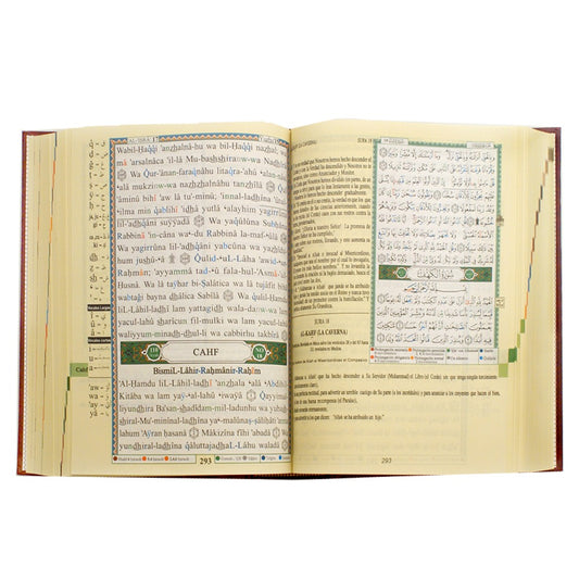 Tajweed Quran with translation of meanings and phonological translation in Spanish, measuring 17 x 24 cm