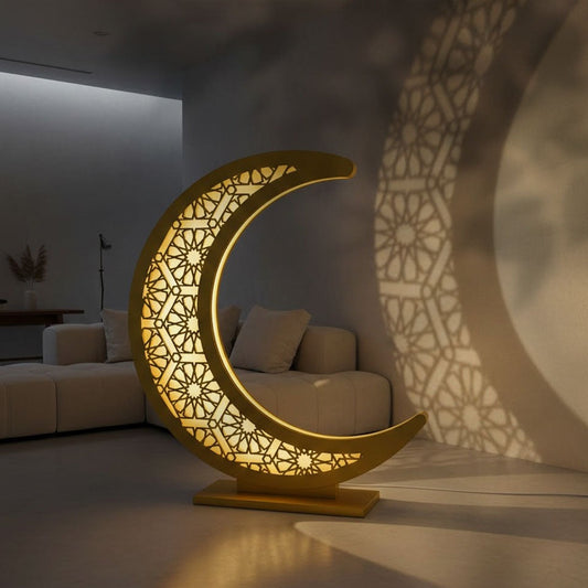 زينة رمضان - نموذج هلال ثلاثي الأبعاد فاخر مع إضاءة - Book Fanar