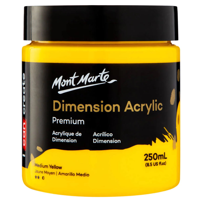 Mont Marte Dimension Acrylic Paint 250ml Pot - Medium Yellow PMDA2506