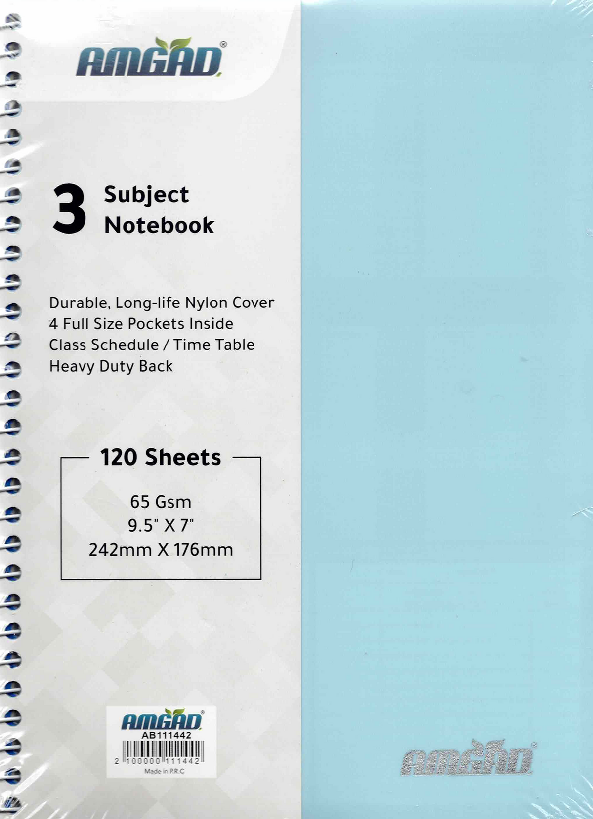 3-Subject Notebook with Durable Long-Life Nylon Cover – 120 Sheets – 242 × 176 mm