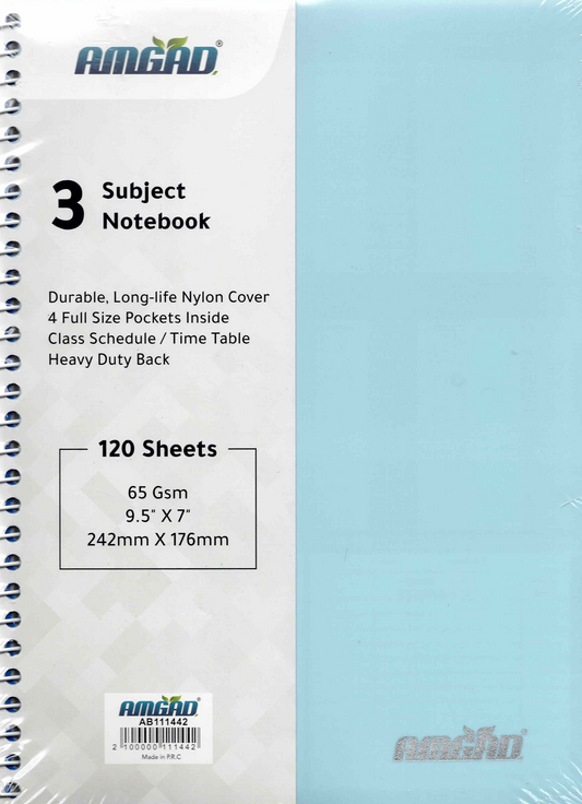 3-Subject Notebook with Durable Long-Life Nylon Cover – 120 Sheets – 242 × 176 mm