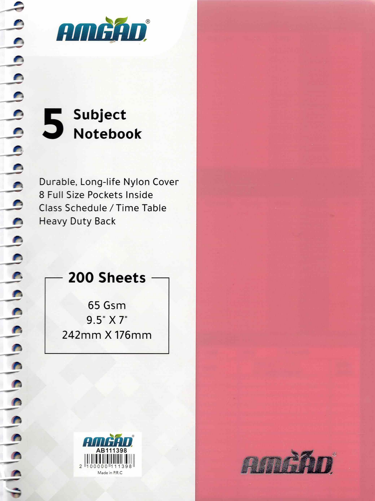 5-Subject Notebook with Durable Long-Life Nylon Cover – 200 Sheets – 242 × 176 mm