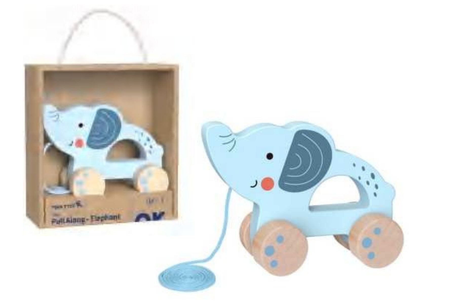 Pull Along wooden toy- Elephant TJ007A  - لعبة سحب الحيوانات الخشبية دار ملهمون للنشر والتوزيع