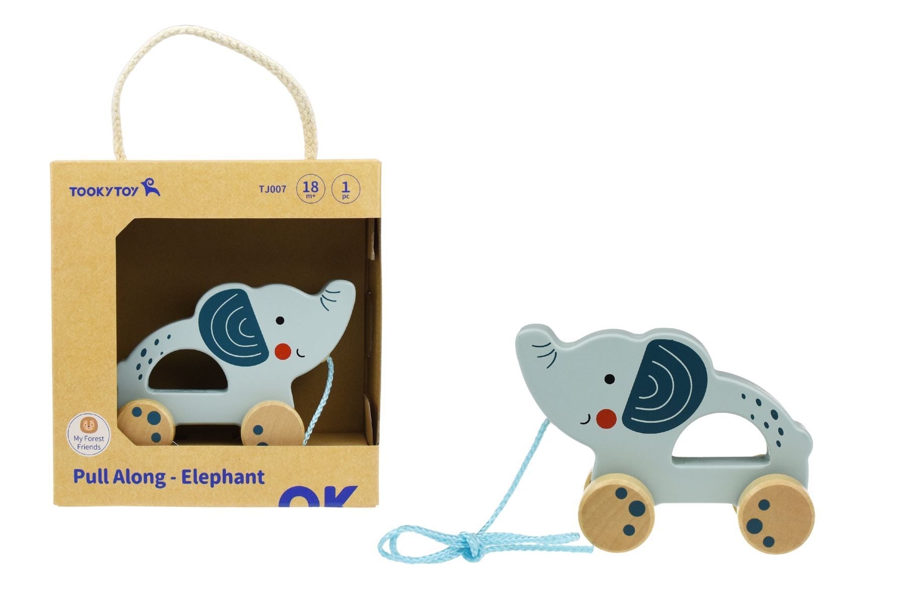 Pull Along wooden toy- Elephant TJ007A  - لعبة سحب الحيوانات الخشبية دار ملهمون للنشر والتوزيع