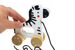 Pull Along wooden toy- Zebra   TJ010A  - لعبة سحب الحيوانات الخشبية = دار ملهمون للنشر والتوزيع