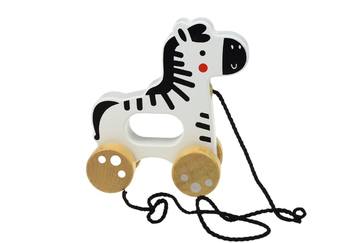 Pull Along wooden toy- Zebra   TJ010A  - لعبة سحب الحيوانات الخشبية = دار ملهمون للنشر والتوزيع